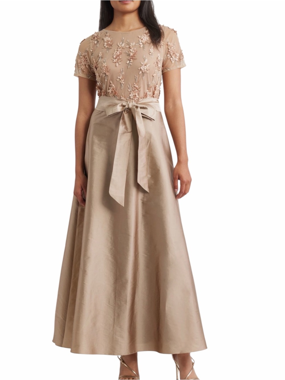 💐 Pisarro Nights Bronze Champagne Embellished Gown NWT - Picture 1 of 8